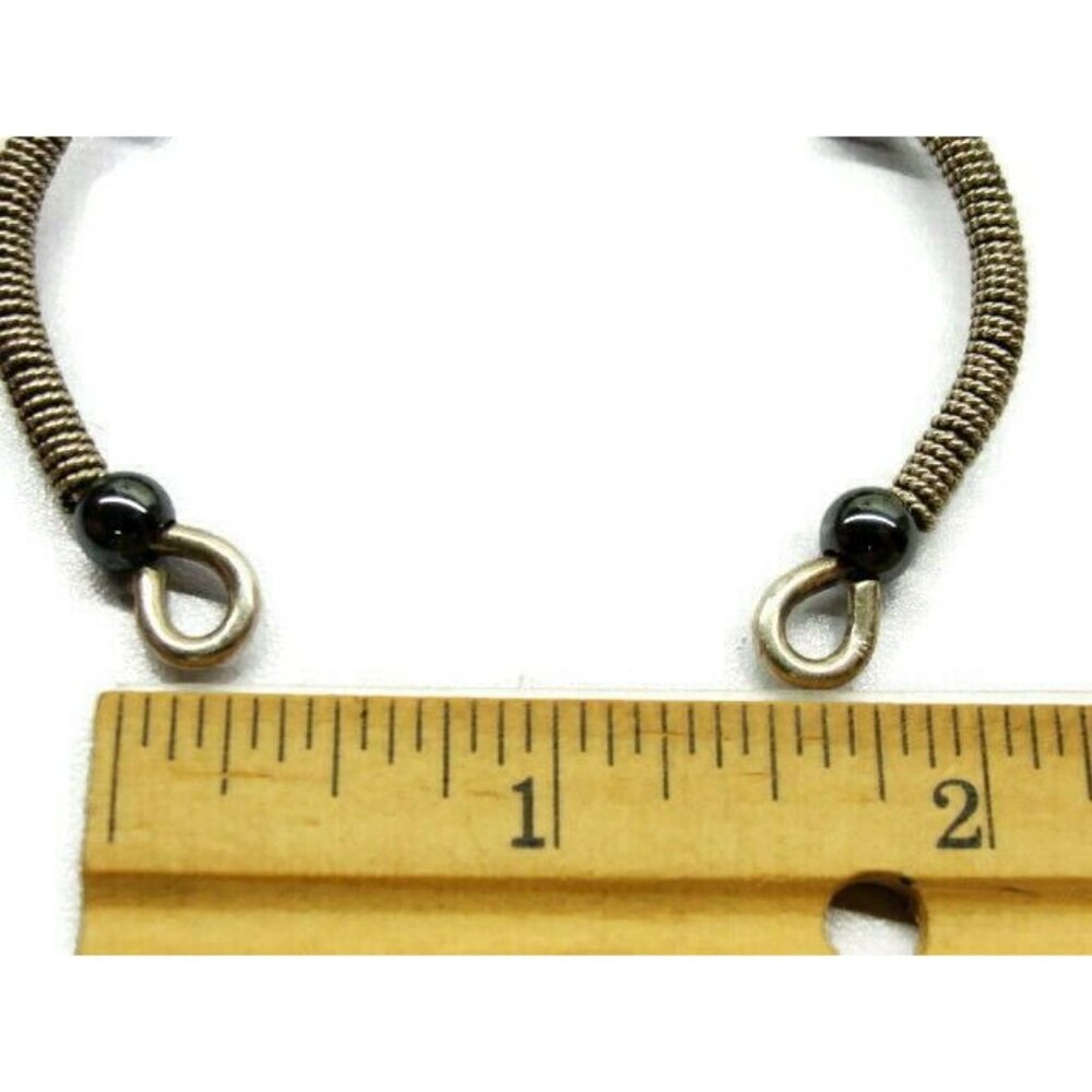 Cuff Sterling Silver 925 Bracelet Black & Silver Lucky Beads Open Design Bangle - Picture 7 of 8